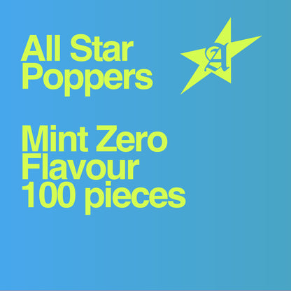 Mint Zero menthol cigarette crush balls 100-ball pieces green text on blue background all star poppers