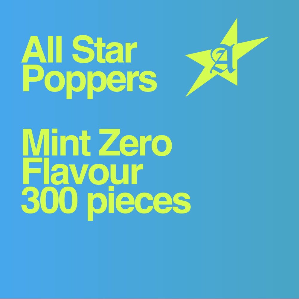 Mint Zero menthol cigarette crush balls 3-pack: bundle green text on blue background all star poppers