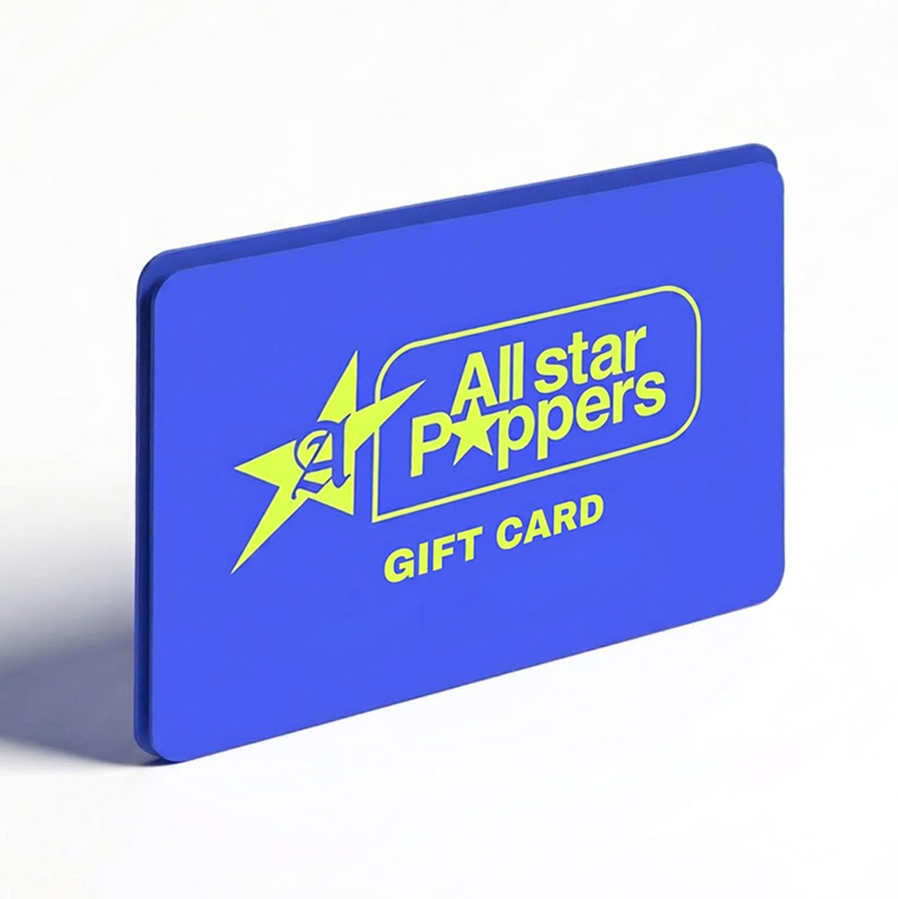 All Star Cigarette Poppers Gift Card blue card on white background with light shadow