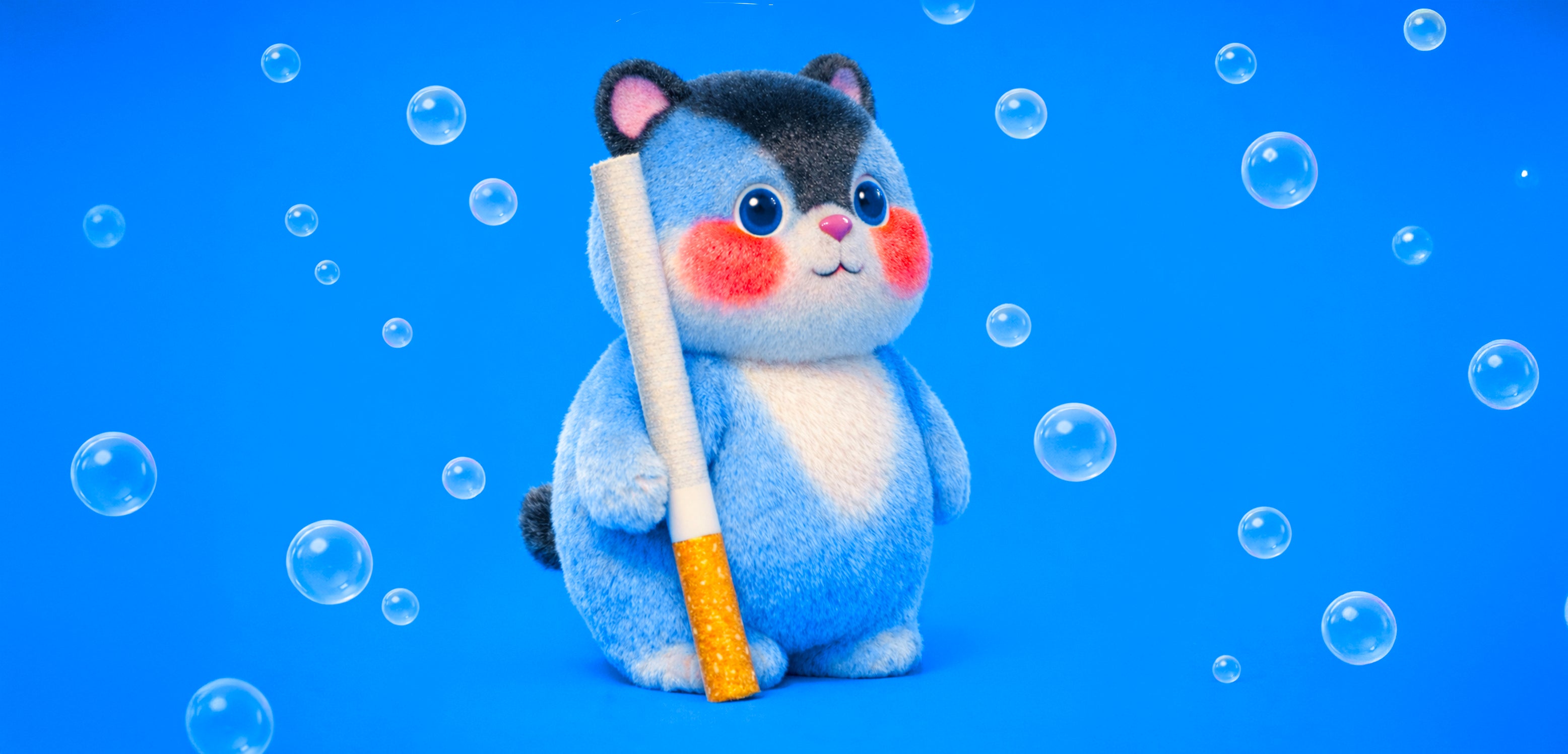 All Star Menthol Cigarette Poppers cute fluffy teddy bear holding cigarette. Above the fold banner image