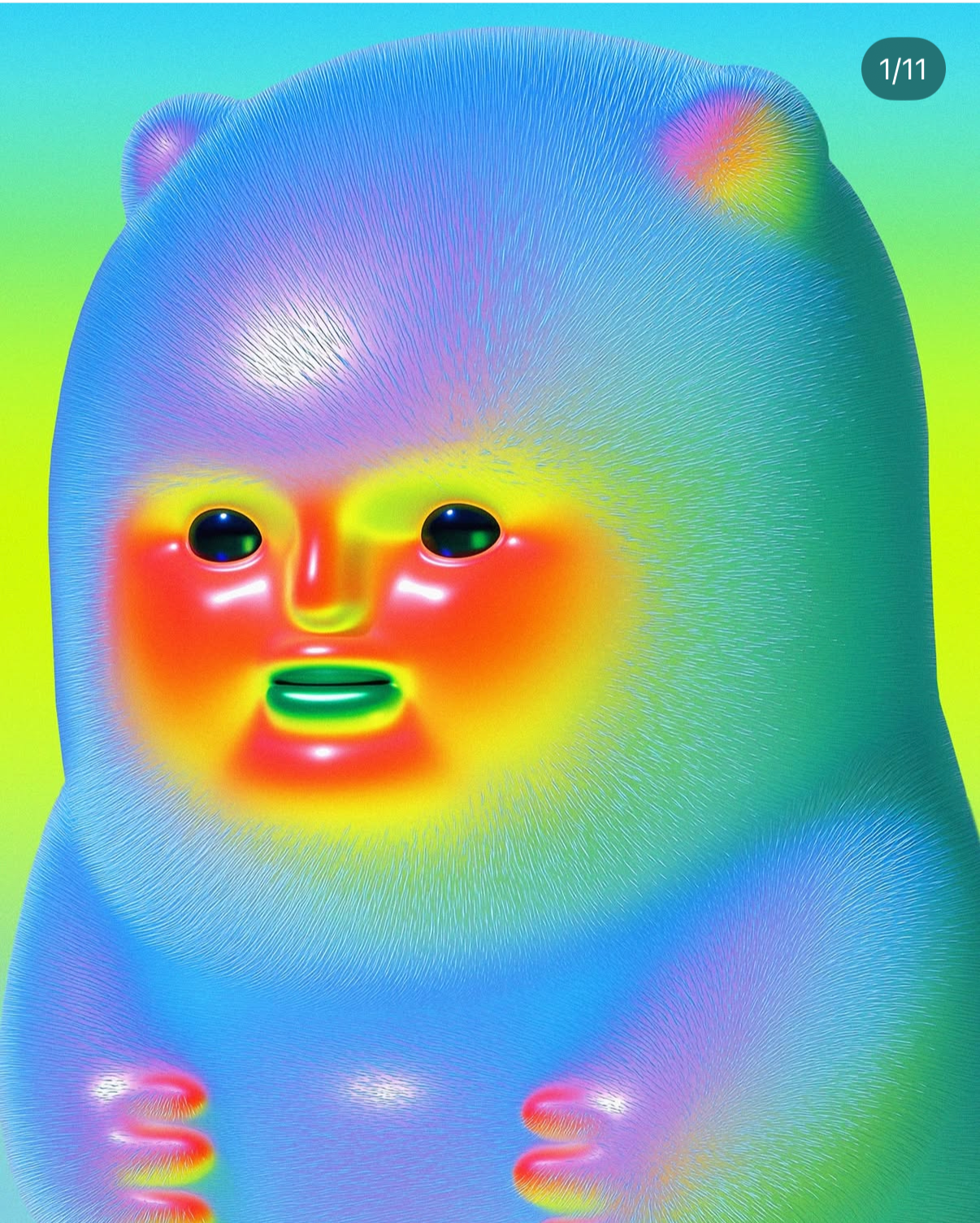 All Star Poppers hyper realistic otter mascot with squashed rainbow face and cute tiny hands