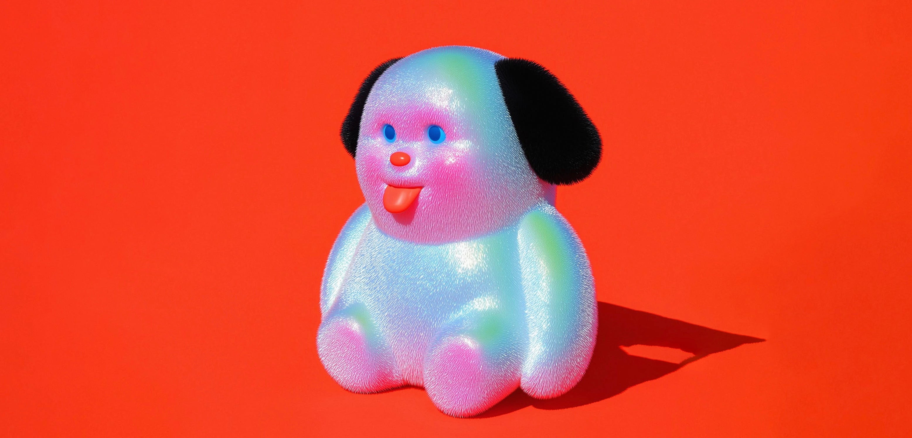 all Star Flavour Poppers Cute fluffy hyperealistic doc with coloured face and tongue poking out on re background