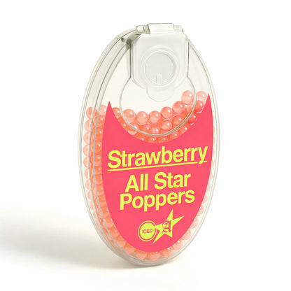 Iced Strawberry cigarette crush balls 100-ball pack from All Star Poppers: front view